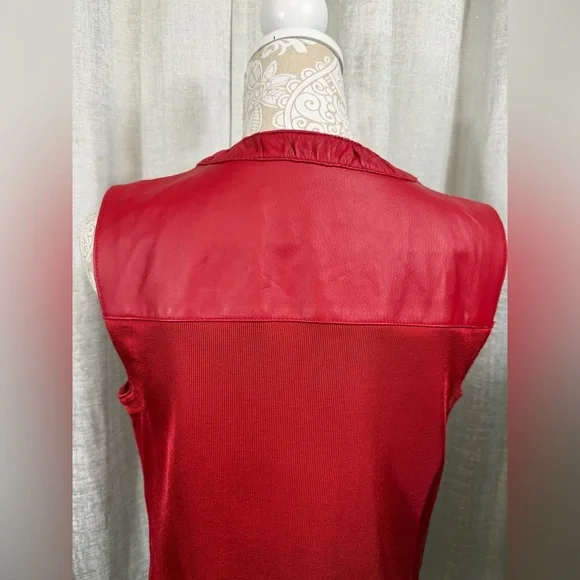 Peter Nygård Women’s Red Genuine Leather Zip Vest Size L Pockets, Stretch Back - Picture 5 of 14